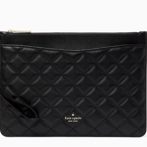 kate spade Handbags - Kate Spade K7017 Large Zip Pouch‎ Wristlet Smooth Quilted Leather Black